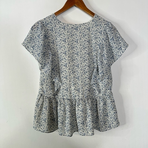 Madewell Georgette Ruffle-Sleeve Peplum Top in Americana Floral Size Small - Picture 4 of 7